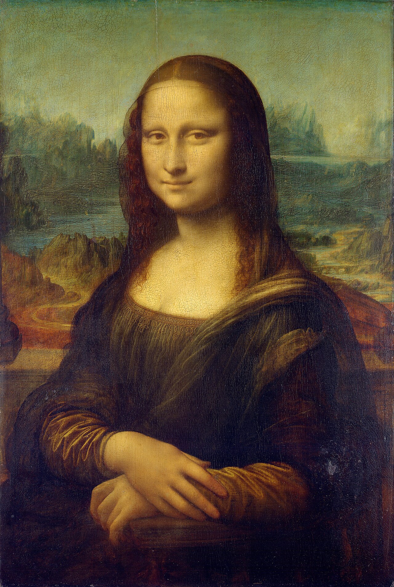 The famous Mona Lisa painting of a woman with a soft smile.