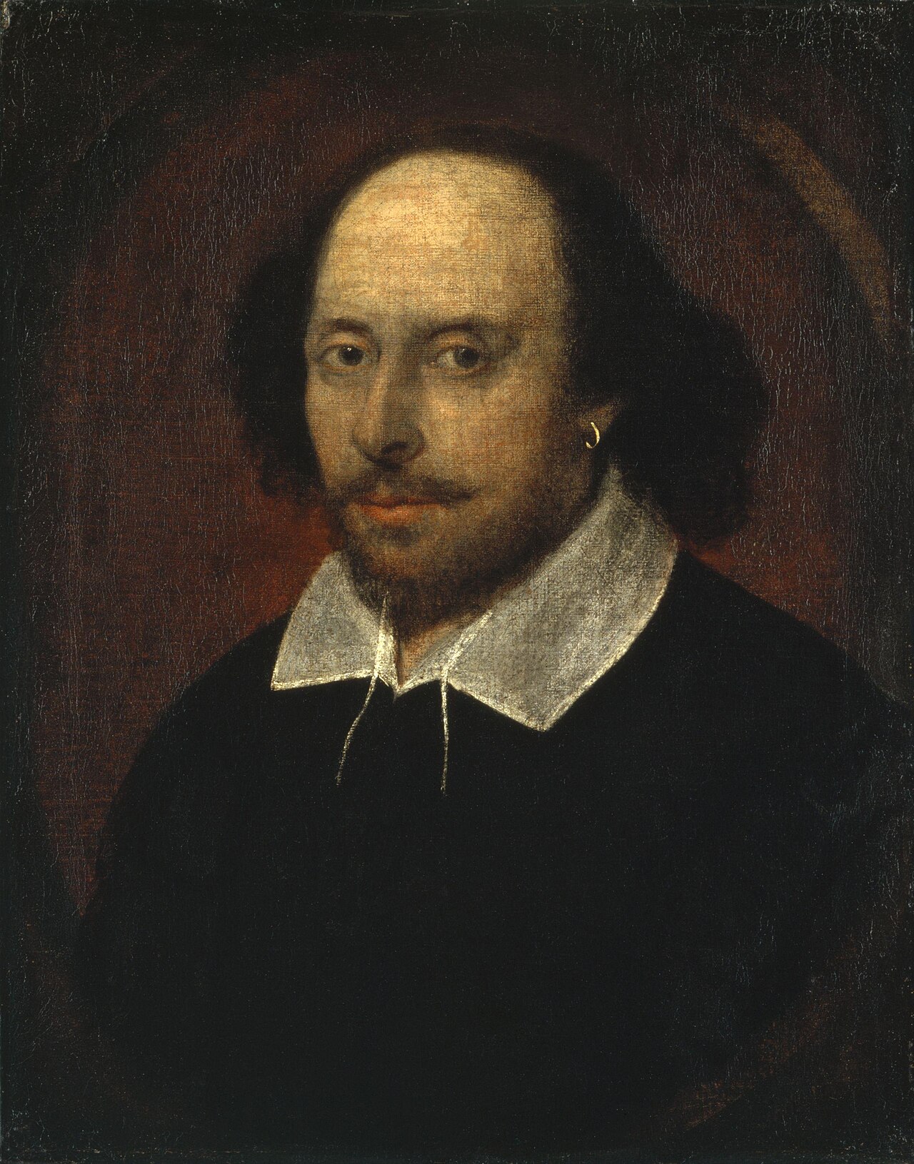 An old painted portrait of writer William Shakespeare.