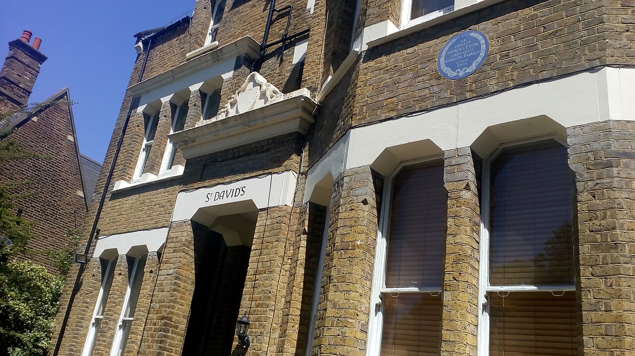 A blue sign marks the house where Shackleton once lived.