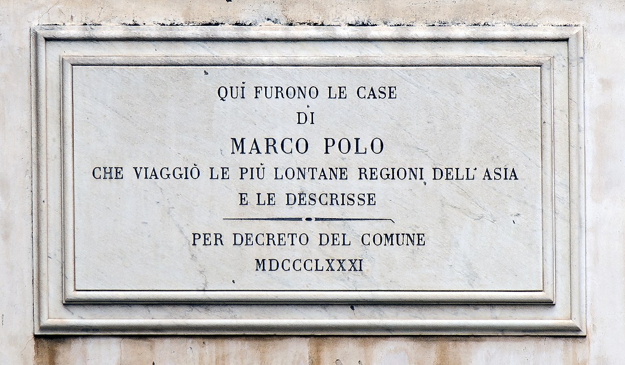 A sign marks the spot where Marco Polo's family lived in Venice.