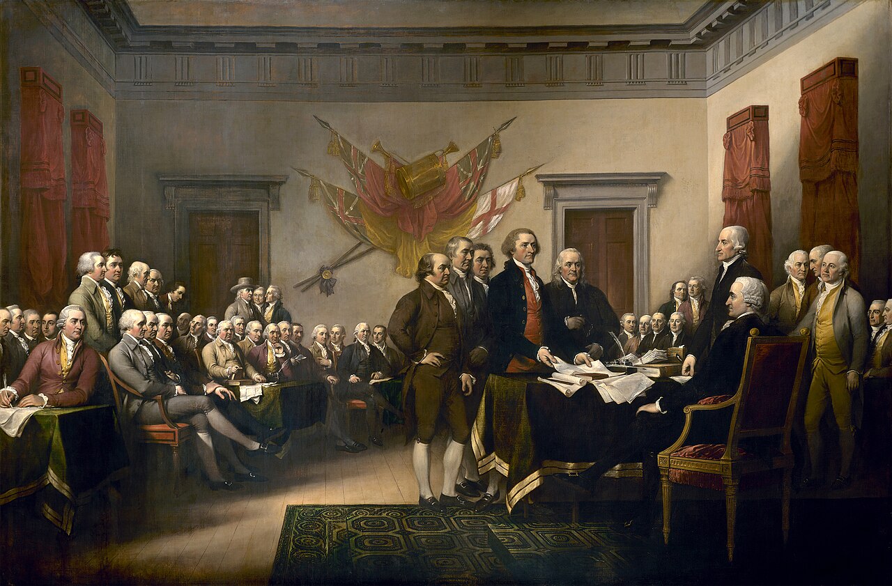An old painting showing American colonists making big plans.