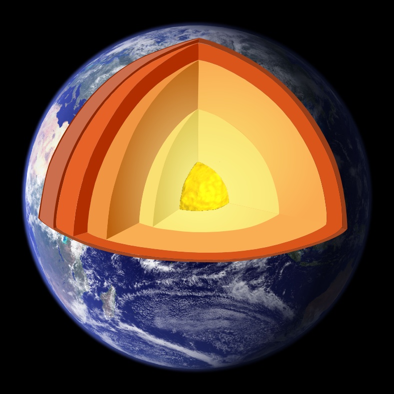 A cutaway view shows the layers deep inside planet Earth.